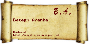 Betegh Aranka névjegykártya